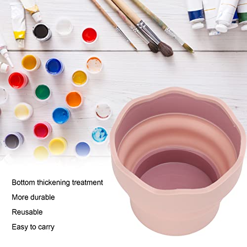 Portable Collapsible Paint Brush Washer, Silicone Washing Bucket Brush Holder Cleaner Painting Water Cup for Watercolor Acrylic Oil Painting(Pink)