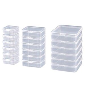 odookon 18 pcs (3 sizes) rectangle mini clear plastic storage containers box case with lid for items,pills,herbs,baby products, bead, jewelry, and other small items