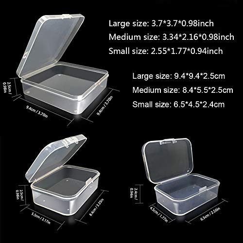 ODOOKON 18 Pcs (3 sizes) Rectangle Mini Clear Plastic Storage Containers Box Case with lid for Items,Pills,Herbs,Baby products, Bead, Jewelry, and Other Small Items