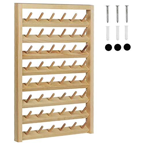 HAITRAL 48-Spool Sewing Thread Rack,Wall-Mounted Sewing Thead Holder with Hanging Hooks, Wooden Organize for Mini Sewing, Quilting, Jewelry, Embroidery