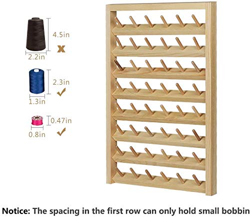 HAITRAL 48-Spool Sewing Thread Rack,Wall-Mounted Sewing Thead Holder with Hanging Hooks, Wooden Organize for Mini Sewing, Quilting, Jewelry, Embroidery