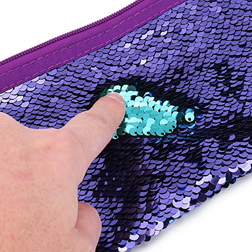 Cute Kids Pencil Case Glitter Reversible Sequin Pen Pencil Pouch for Girls Cosmetic Makeup Organizer Bag Purse for Women (Purple)