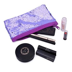 Cute Kids Pencil Case Glitter Reversible Sequin Pen Pencil Pouch for Girls Cosmetic Makeup Organizer Bag Purse for Women (Purple)