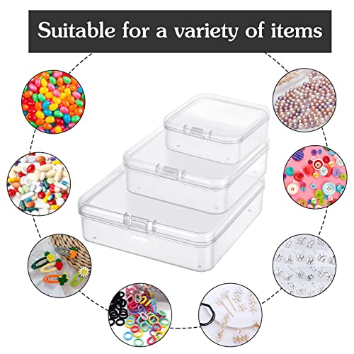 WSICSE 12 Pack Small Bead Organizers, Clear Bead Storage Organizer Plastic Bead Box with Lids Square Mixed Sizes for Small Items, Crafts, Jewelry