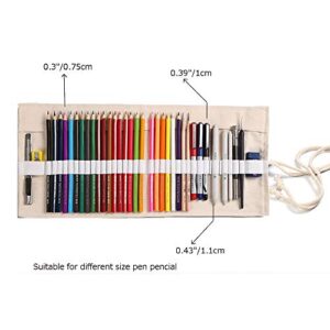 Creative Canvas Roll Up Pencil Case Large Capacity Pen Pencil Pouch Holder Color Pencils Wrap Stationery Case Pencil Organizer for Student Artist Traveler Gifts White 36 Slots