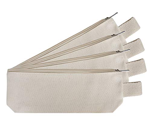 BUMBLE CRAFTS 4 PC Multipurpose Pencil Case Pouch with Zipper, Multipurpose Stationary, Pen Pencil Case, 9” x 3.5", 100% Cotton Canvas - Natural