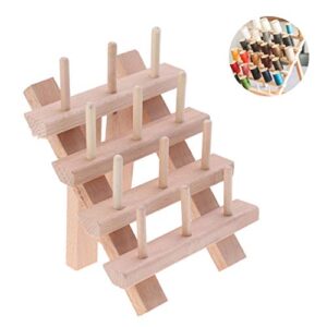 EXCEART 12 Spool/Cone Wooden Thread Rack Wooden Folding Thread Holder Organizer Sewing Embroidery Thread Rack for Sewing Embroidery Quilting Craft