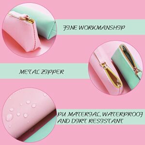 TIESOME Leather Pen Pencil Case, 2PCS Cute Slim Pen Bag Small Pencil Pouch Lovely Stationery Bag Portable Cosmetic Bag Zipper Bag for Pen Pencils Markers(Green+Pink)