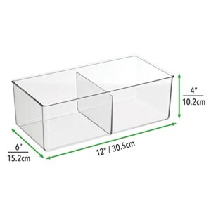 mDesign Plastic Craft & Sewing Storage Organizer Bin Box - 2 Divided Sections - Holder for Holds Paint, Colored Pencils, Glitter, Stickers, Glue, Yarn - 4 Pack + 24 Adhesive Labels - Clear