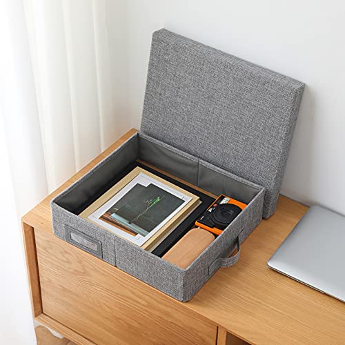 Juephe Linen Scrapbook Storage Box Photo Storage Box,Document Letter Box, Photo Boxes Cases, Organizer Box Storage Containers 15 '' x 13 '' x 4 ''，Gray (1)