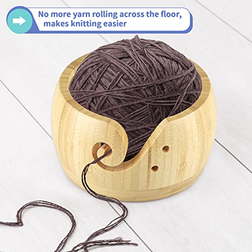 MOLIGOU Bamboo Yarn Bowl with Lid, Knitting Bowl with Holes, Yarn Holder Bowl for Crocheting