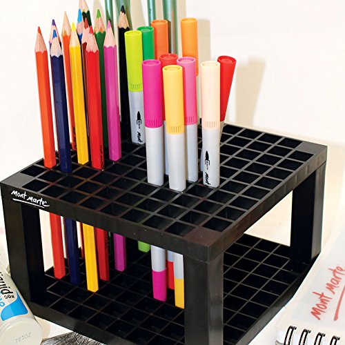 MONT MARTE 96 Hole Plastic Pencil & Brush Holder for Paint Brushes, Pencils, Markers, Pens and Modeling Tools. Provides Excellent Art Studio Organization.