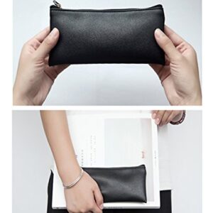 Mini Pencil Case Small Pen Bag with Zipper, PU Leather Makeup Pouch Makeup Case Cosmetic Pouch (Black)