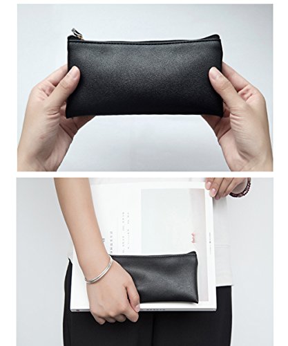 Mini Pencil Case Small Pen Bag with Zipper, PU Leather Makeup Pouch Makeup Case Cosmetic Pouch (Black)