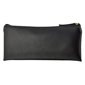 mini pencil case small pen bag with zipper, pu leather makeup pouch makeup case cosmetic pouch (black)
