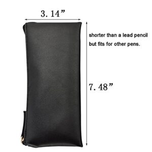 Mini Pencil Case Small Pen Bag with Zipper, PU Leather Makeup Pouch Makeup Case Cosmetic Pouch (Black)