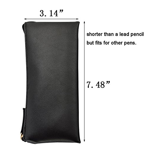 Mini Pencil Case Small Pen Bag with Zipper, PU Leather Makeup Pouch Makeup Case Cosmetic Pouch (Black)