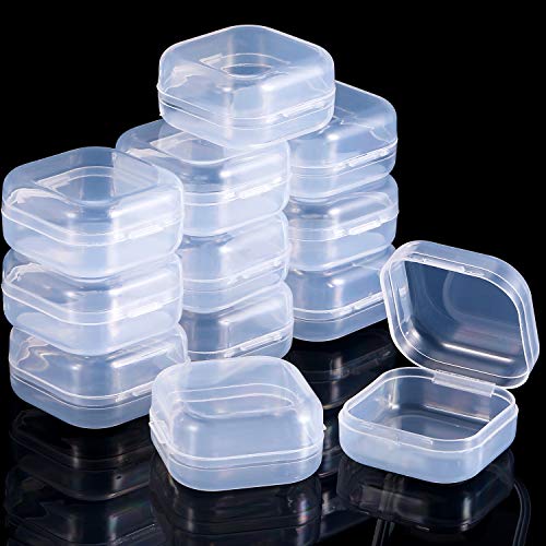 SATINIOR 12 Pack Clear Plastic Beads Storage Containers Box with Hinged Lid for Beads and More(1.37 x 1.37 x 0.7 Inch)