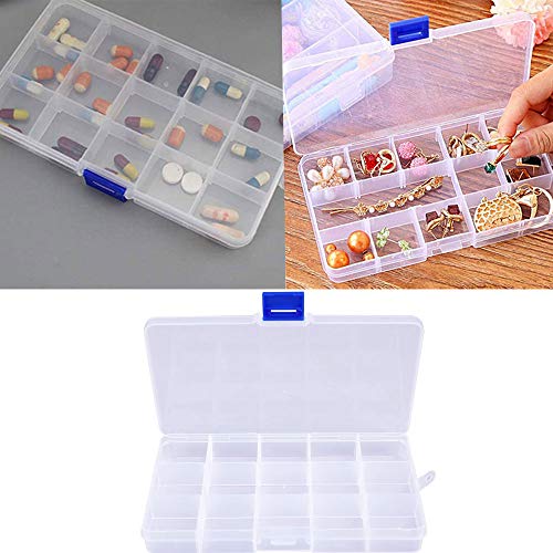 Anyumocz 6 Pack 15 Grids Plastic Crafts Storage Boxes with Adjustable Dividers,Jewelry Organizer Container for Beads Earrings Rings,Clear