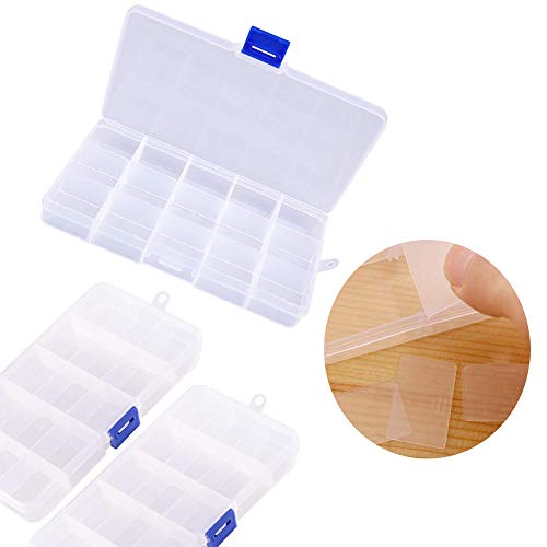 Anyumocz 6 Pack 15 Grids Plastic Crafts Storage Boxes with Adjustable Dividers,Jewelry Organizer Container for Beads Earrings Rings,Clear