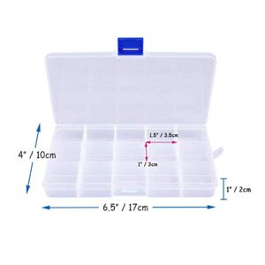 Anyumocz 6 Pack 15 Grids Plastic Crafts Storage Boxes with Adjustable Dividers,Jewelry Organizer Container for Beads Earrings Rings,Clear