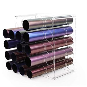 volepet vinyl roll storage rack with 25 holes, vinyl roll holder for craft room, 12″ x 12″ acrylic vinyl roll organizer, 2″ holes (1 pack clear)