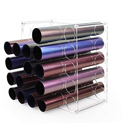 volepet Vinyl Roll Storage Rack with 25 Holes, Vinyl Roll Holder for Craft Room, 12" x 12" Acrylic Vinyl Roll Organizer, 2" Holes (1 Pack Clear)