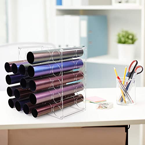 volepet Vinyl Roll Storage Rack with 25 Holes, Vinyl Roll Holder for Craft Room, 12" x 12" Acrylic Vinyl Roll Organizer, 2" Holes (1 Pack Clear)