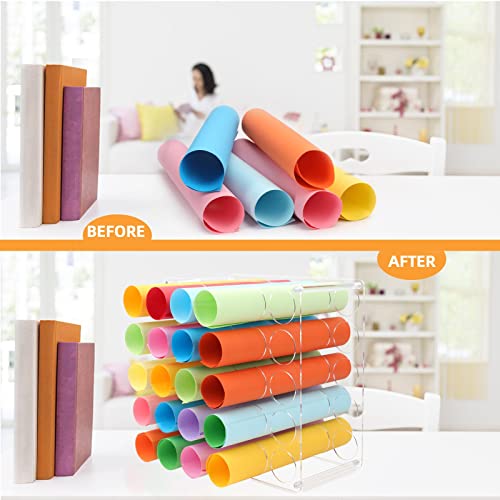 volepet Vinyl Roll Storage Rack with 25 Holes, Vinyl Roll Holder for Craft Room, 12" x 12" Acrylic Vinyl Roll Organizer, 2" Holes (1 Pack Clear)