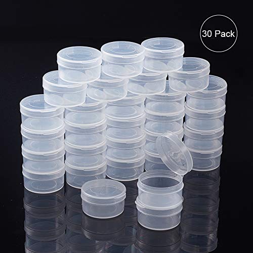 BENECREAT 30 Pack Round Clear Plastic Bead Storage Containers Box Case with Flip-Up Lids for Cosmetic Items, Herbs, Tiny Beads, Jewerlry Findings, and Other Small Items - 1.25x0.7 Inch