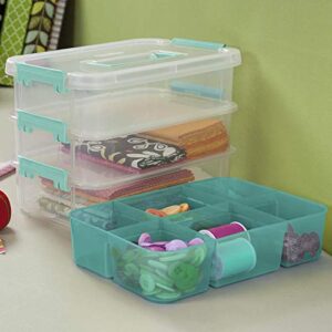 Tribello Plastic Storage Containers 3 Layer Handle Box, with Divided Top Bin, Store Small Items, Sewing Supplies, Art & Craft Supplies, and Ornament Organizer - Clear Carrying Case