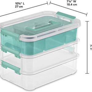 Tribello Plastic Storage Containers 3 Layer Handle Box, with Divided Top Bin, Store Small Items, Sewing Supplies, Art & Craft Supplies, and Ornament Organizer - Clear Carrying Case