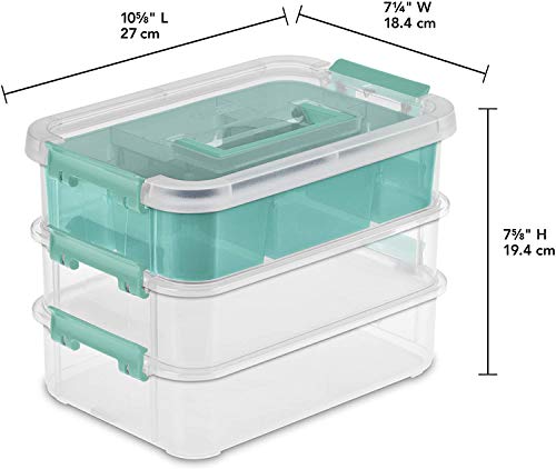 Tribello Plastic Storage Containers 3 Layer Handle Box, with Divided Top Bin, Store Small Items, Sewing Supplies, Art & Craft Supplies, and Ornament Organizer - Clear Carrying Case