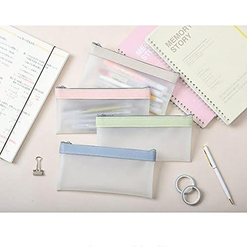 Pencil Case Set, Clear Pencil Pouches, Zipper Pen Case Bag, Pencil Storage Pouch, Makeup Bag for Women, Portable Office Stationery Pouch for Students Adults,Creamy-White