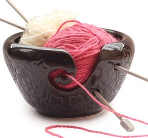 abhandicrafts – ceramic yarn bowl for knitting, crochet for moms – black pottery storage bowl perfect for moms and grandmothers.