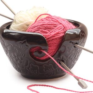 ABHANDICRAFTS - Ceramic Yarn Bowl for Knitting, Crochet for Moms - Black Pottery Storage Bowl Perfect for Moms and Grandmothers.