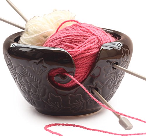 ABHANDICRAFTS - Ceramic Yarn Bowl for Knitting, Crochet for Moms - Black Pottery Storage Bowl Perfect for Moms and Grandmothers.