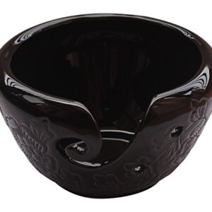 ABHANDICRAFTS - Ceramic Yarn Bowl for Knitting, Crochet for Moms - Black Pottery Storage Bowl Perfect for Moms and Grandmothers.