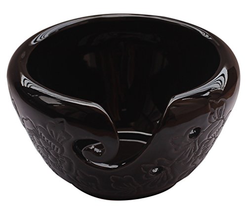 ABHANDICRAFTS - Ceramic Yarn Bowl for Knitting, Crochet for Moms - Black Pottery Storage Bowl Perfect for Moms and Grandmothers.