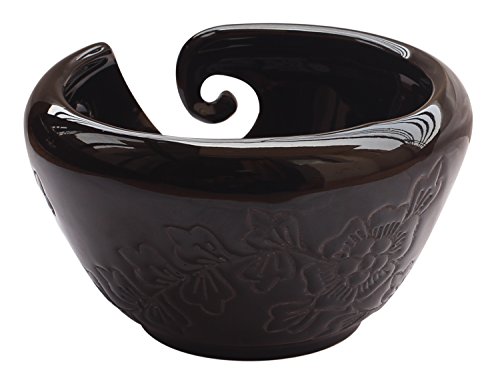 ABHANDICRAFTS - Ceramic Yarn Bowl for Knitting, Crochet for Moms - Black Pottery Storage Bowl Perfect for Moms and Grandmothers.