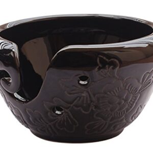 ABHANDICRAFTS - Ceramic Yarn Bowl for Knitting, Crochet for Moms - Black Pottery Storage Bowl Perfect for Moms and Grandmothers.