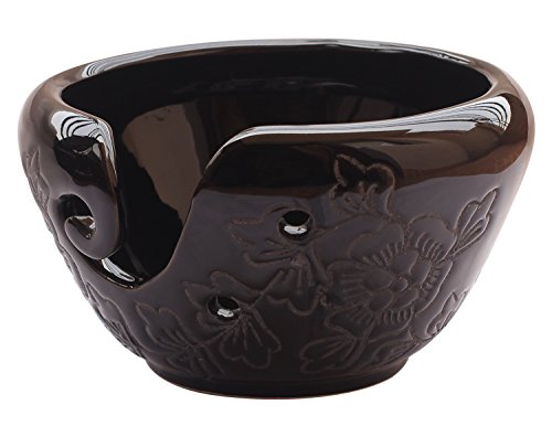 ABHANDICRAFTS - Ceramic Yarn Bowl for Knitting, Crochet for Moms - Black Pottery Storage Bowl Perfect for Moms and Grandmothers.