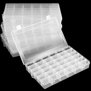 zoenhou 6 pack 36 grids plastic organizer container,clear plastic organizer storage box with adjustable dividers for jewelry bead earring fishing hook art crafts small accessories