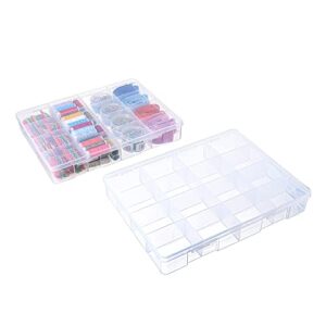 bangqiao 2 pack fixed 16 grids clear plastic large compartment container case, transparent organizer storage divider box with lid for bead, button, hardware, screw, sewing kit, craft supplies