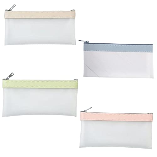 4Pcs Pencil Case Set Clear Pencil Storage Pouch Exam Pencil Ba with Zipper Makeup Cosmetics Bag for Women School and Office Supplies（Pink Green Beige White and Blue）