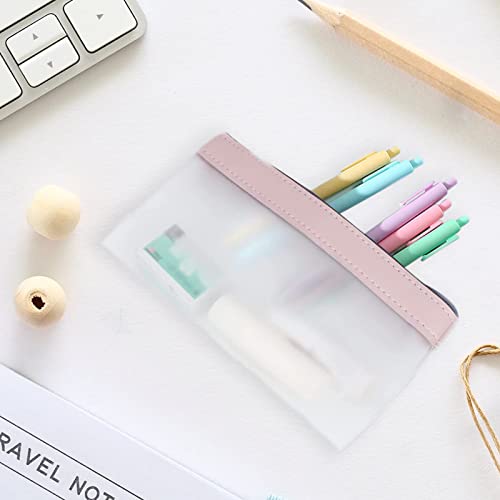 4Pcs Pencil Case Set Clear Pencil Storage Pouch Exam Pencil Ba with Zipper Makeup Cosmetics Bag for Women School and Office Supplies（Pink Green Beige White and Blue）