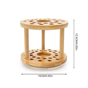 Paint Brush Holder 360 Rotating Bamboo Display Drying Stand Watercolor Coloring Brush Organizer Display Stand Tray Rack with 29 Holes（1 Big Hole 23 middle Holes 5 Small Holes）