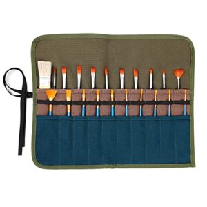 kaaltisy artist paintbrush carry pouch, heavy duty 16oz waxed canvas pencil & brush storage bag, 20 slots paintbrush organizer case (army green)