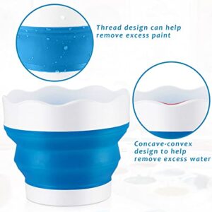 Fivtyily Portable Collapsible Paint Brush Washer with Brush Holder Silicone Washing Bucket for Watercolor Acrylic Oil Painting (Blue)