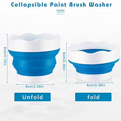 Fivtyily Portable Collapsible Paint Brush Washer with Brush Holder Silicone Washing Bucket for Watercolor Acrylic Oil Painting (Blue)